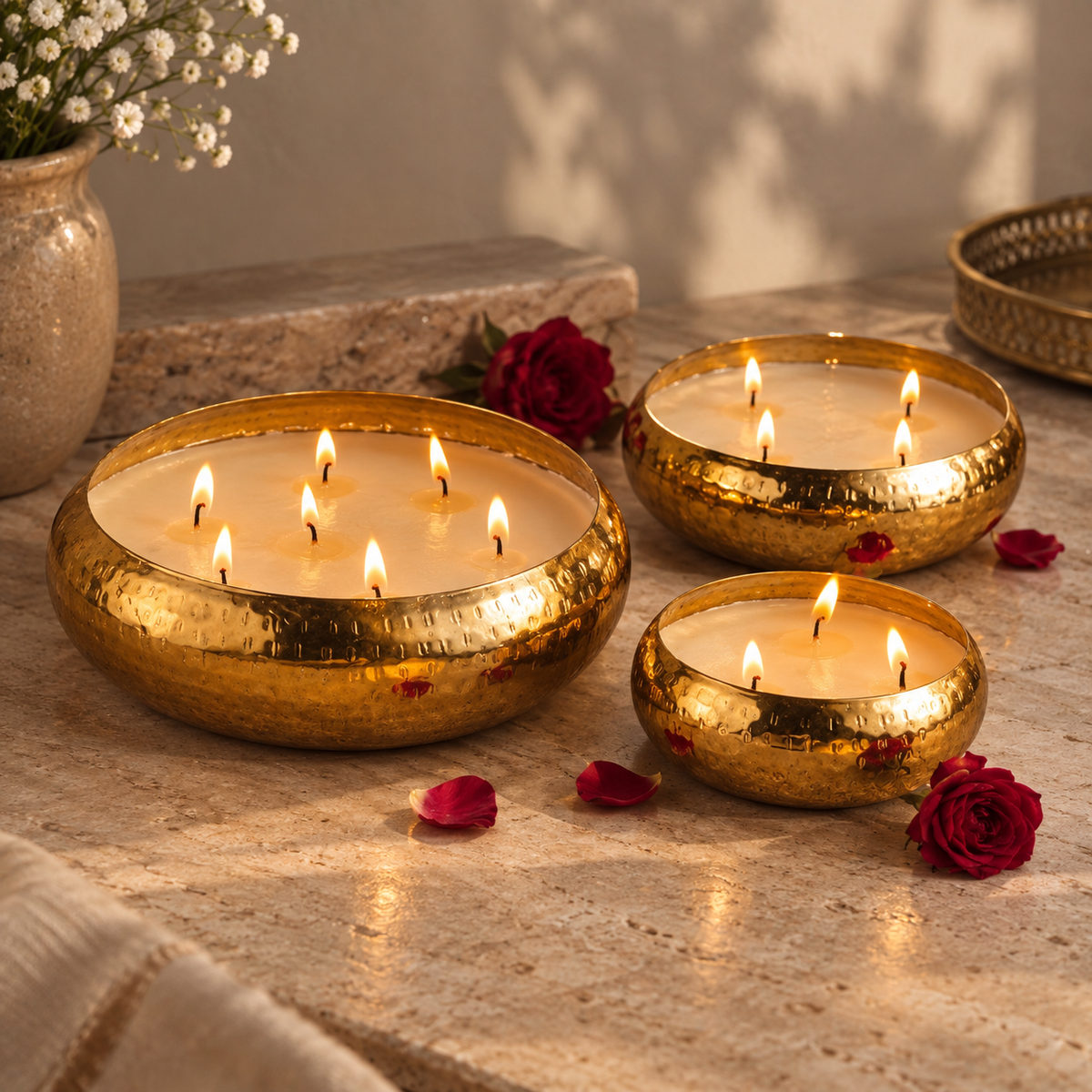 Hammered Urli Bowl Candle